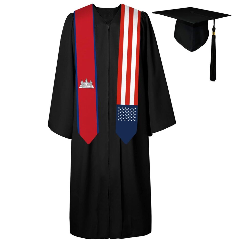 4103 72 Inch Cambodia Flag and USA Flag Graduation Sash Unisex Adults